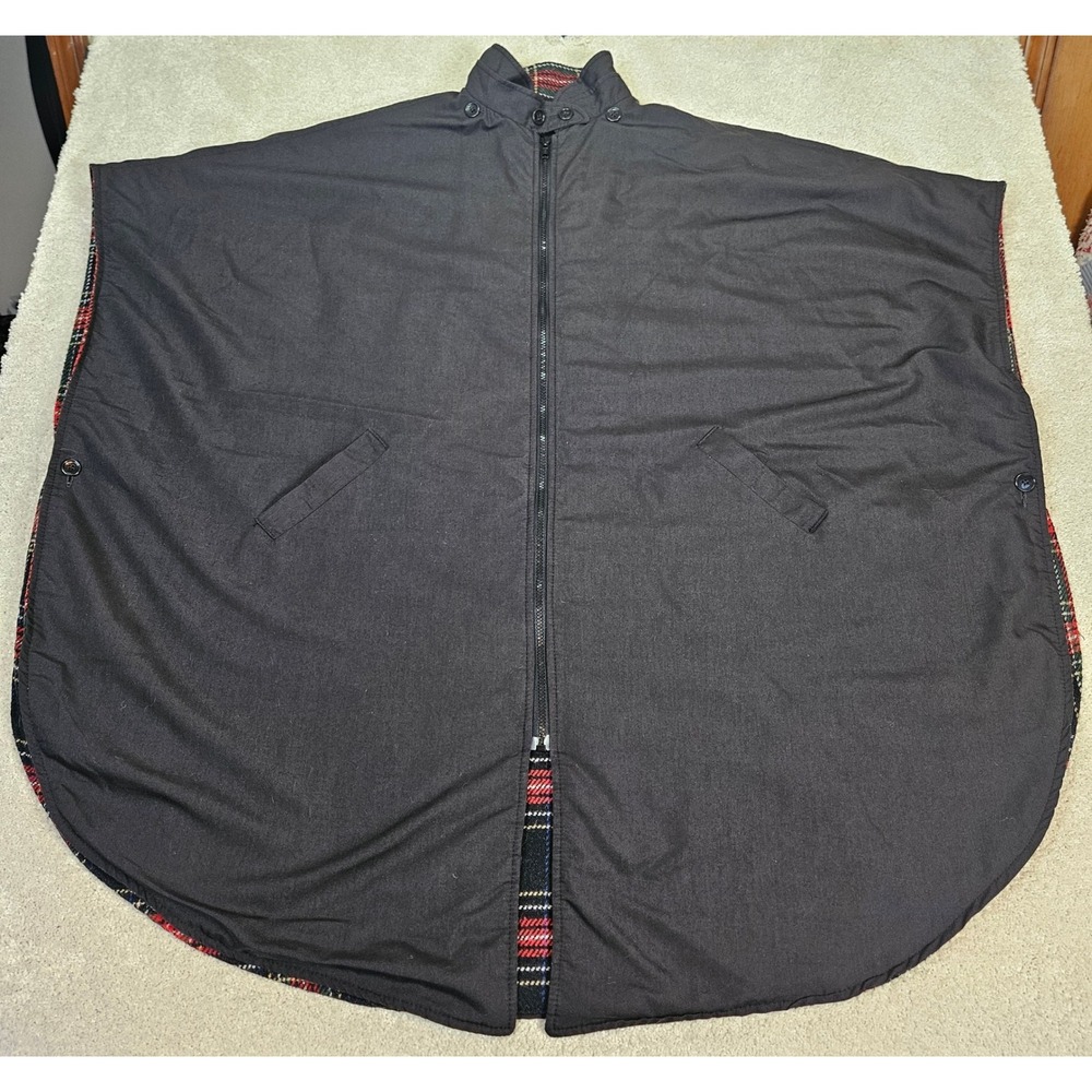 VTG Jaguar‎ Fashions Women's Plaid Lined Black Full Zip Poncho Cape One Size USA